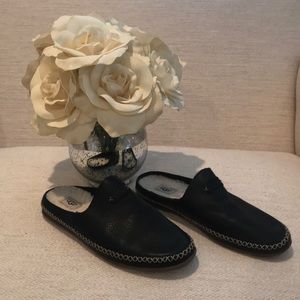 UGG black leather slippers size 8